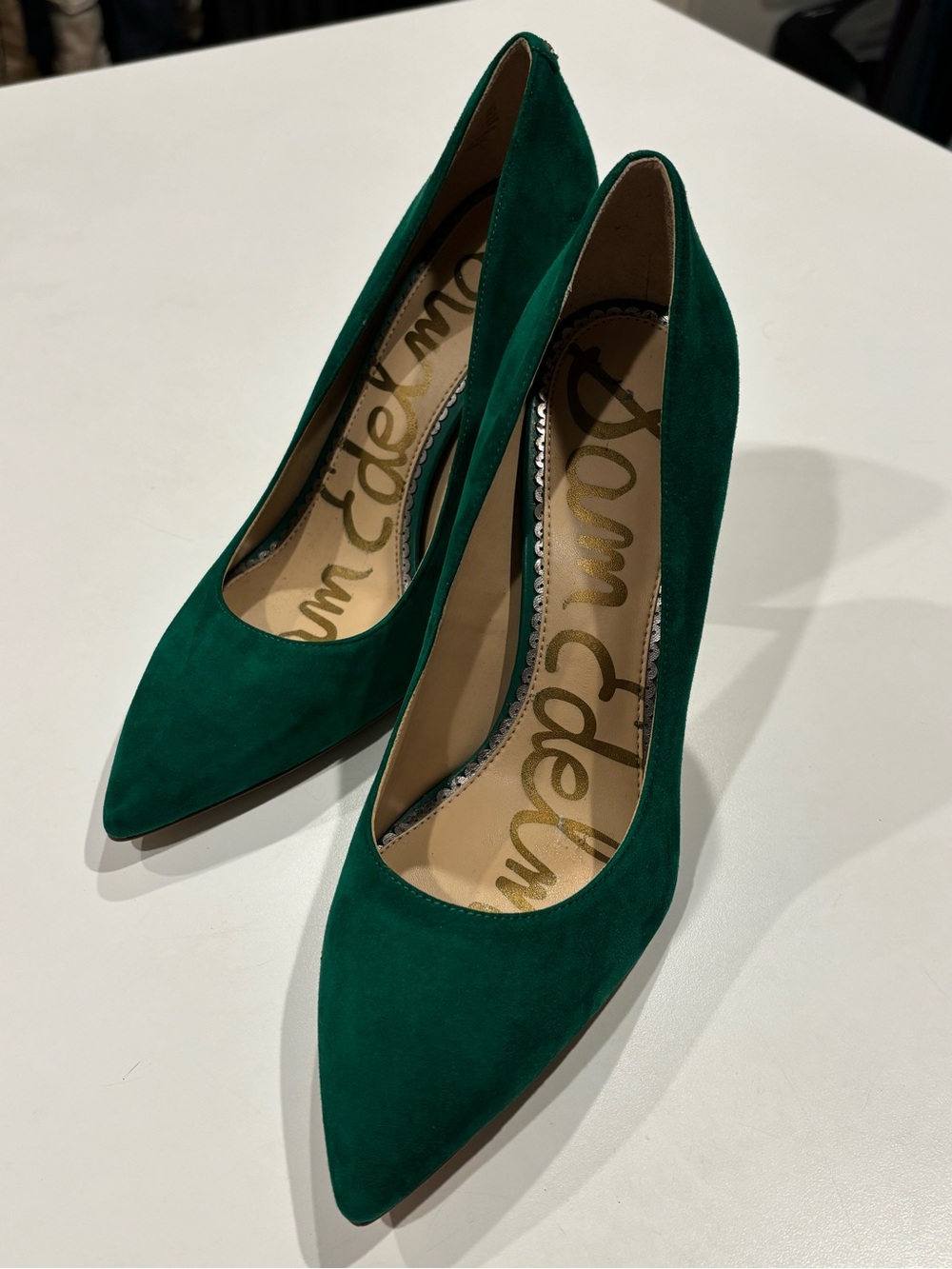 Sam Edelman Hazel Pointed Toe Heels Suede Emerald Green RARE Womens 8.5 Holidays - Picture 3 of 15